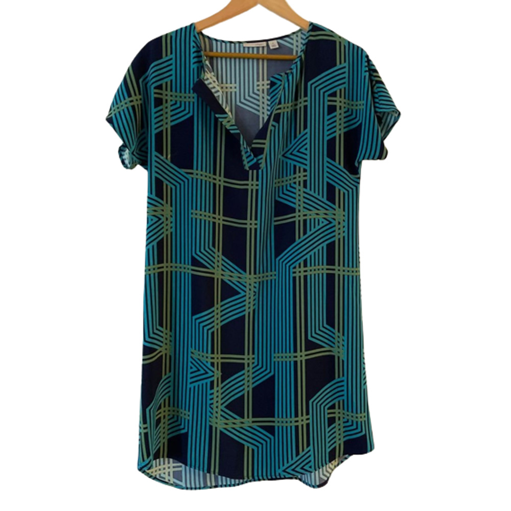 Halgogen Size XS Womensโ Geometric Print Tunic Dress V-Neck Short Sleeve Mini